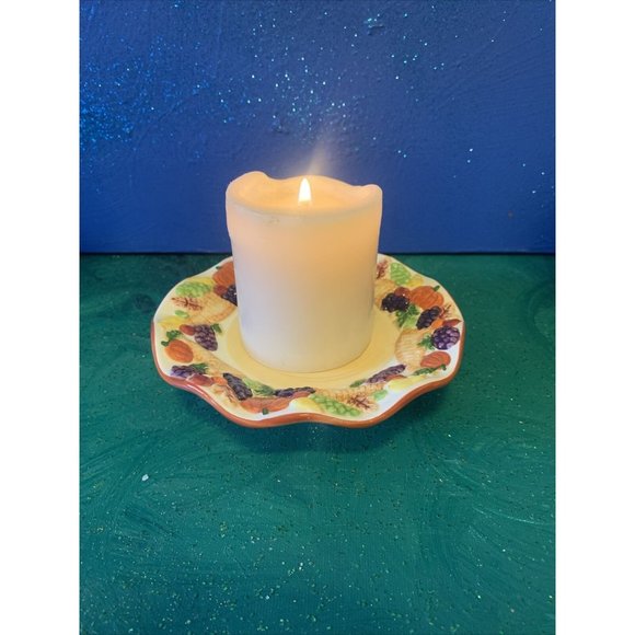 PAC ~ Cornucopia Autumn Decor Four Footed Ceramic Candle Dish ~ YaY! - Picture 10 of 11